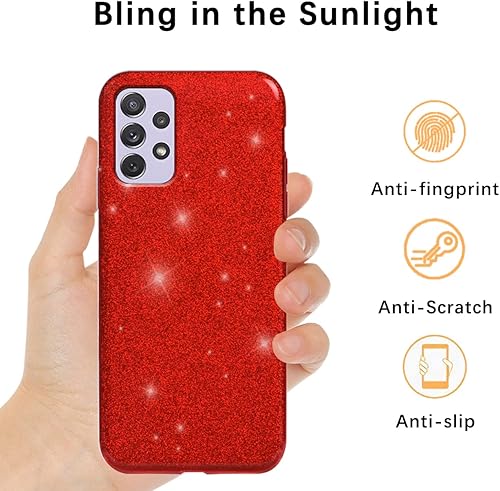 Miniatura 4 de Funda compatible con Samsung A32 con purpurina a prueba de golpes, funda de silicona transparente azul de tres capas de TPU desmontable y PC delgada