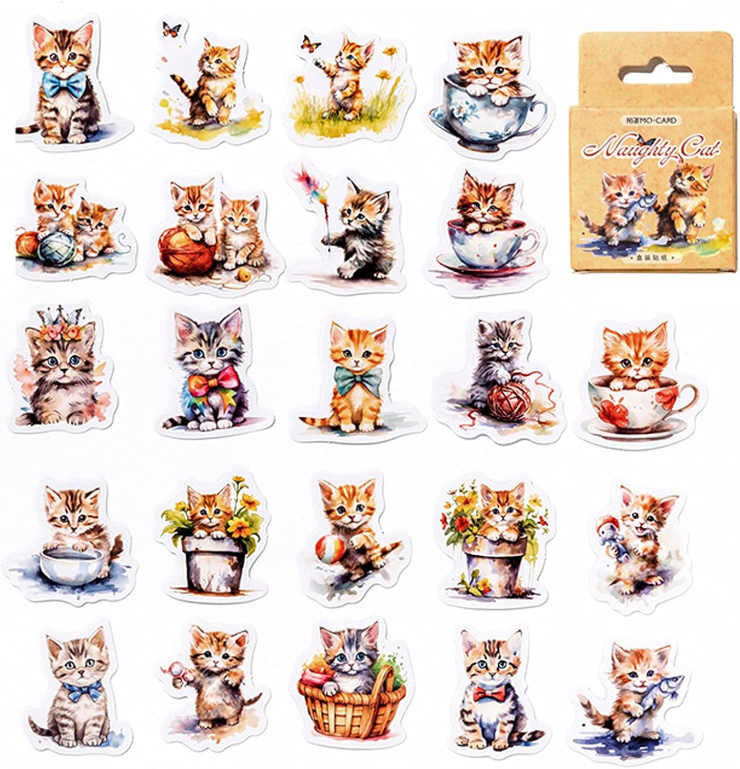 500-Piece Cute Cartoon Cat Stickers - 1 Inch Self-Adhesive Paper Labels For Crafts