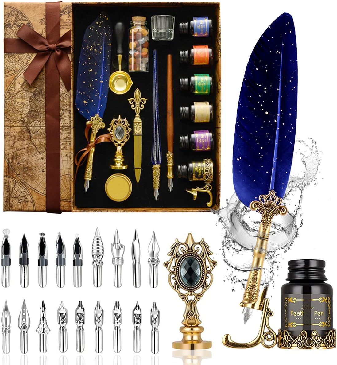 Meboyz Calligraphy Quill Pen and Ink Set,Feather Pen Set