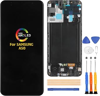 A-MIND (OLED with Frame) for Samsung Galaxy A50 A505 LCD Touch Screen Replacement Display A505F A505G A505W A505X A505U A505GT A505N Digitizer Full Assembly Repair Kits,with Tools