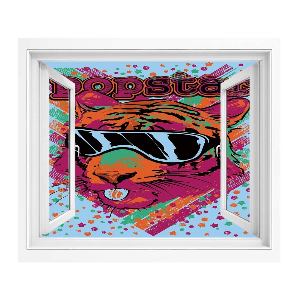 Amazon ポップスターパーティー 壁紙風景画 壁飾り絵 100x70 Cm ポップスターポスターデザインサングラスドットと星で飾られた芸術的なライオン装飾 風景ウォールステッカー多色 ウォールステッカー オンライン通販