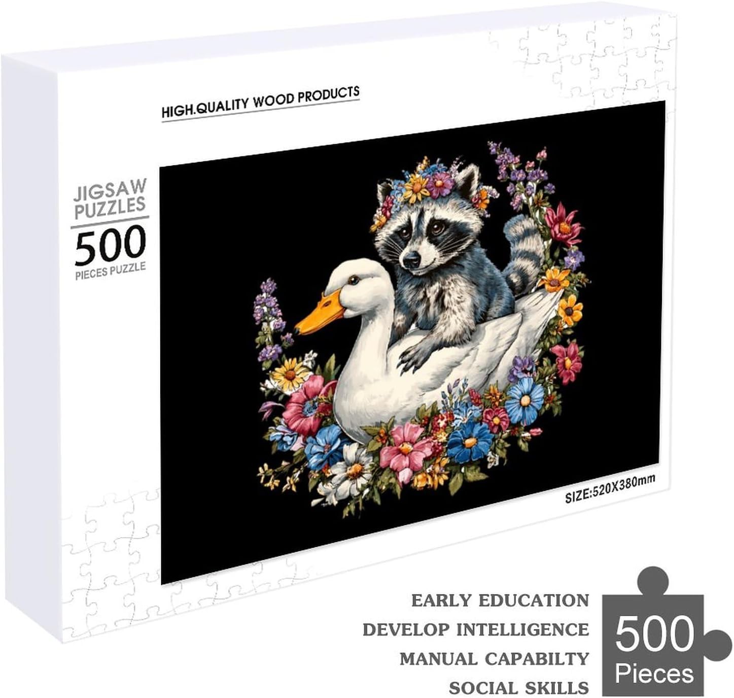 Raccoon Duck Puzzles for Adults 500 PCS Wooden Jigsaw Puzzle Wall Decor Christmas