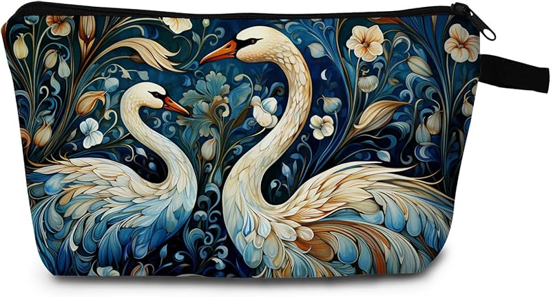 Necessaire de Maquiagem MoCaliduccious com Estampa de Cisne e Flores, Fechamento com Zíper