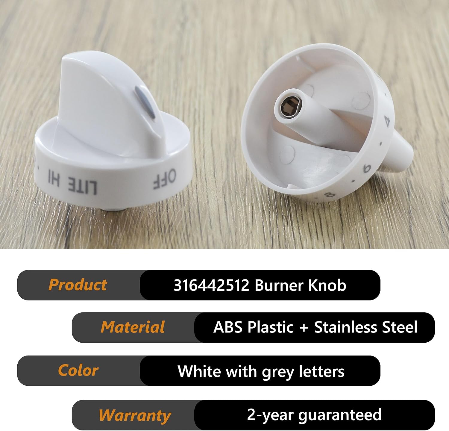 316442512 Stove Knob White Gas Oven Range Control Assembly Compatible with Frigidaire, Kenmore, Sears Burner (4PACK)