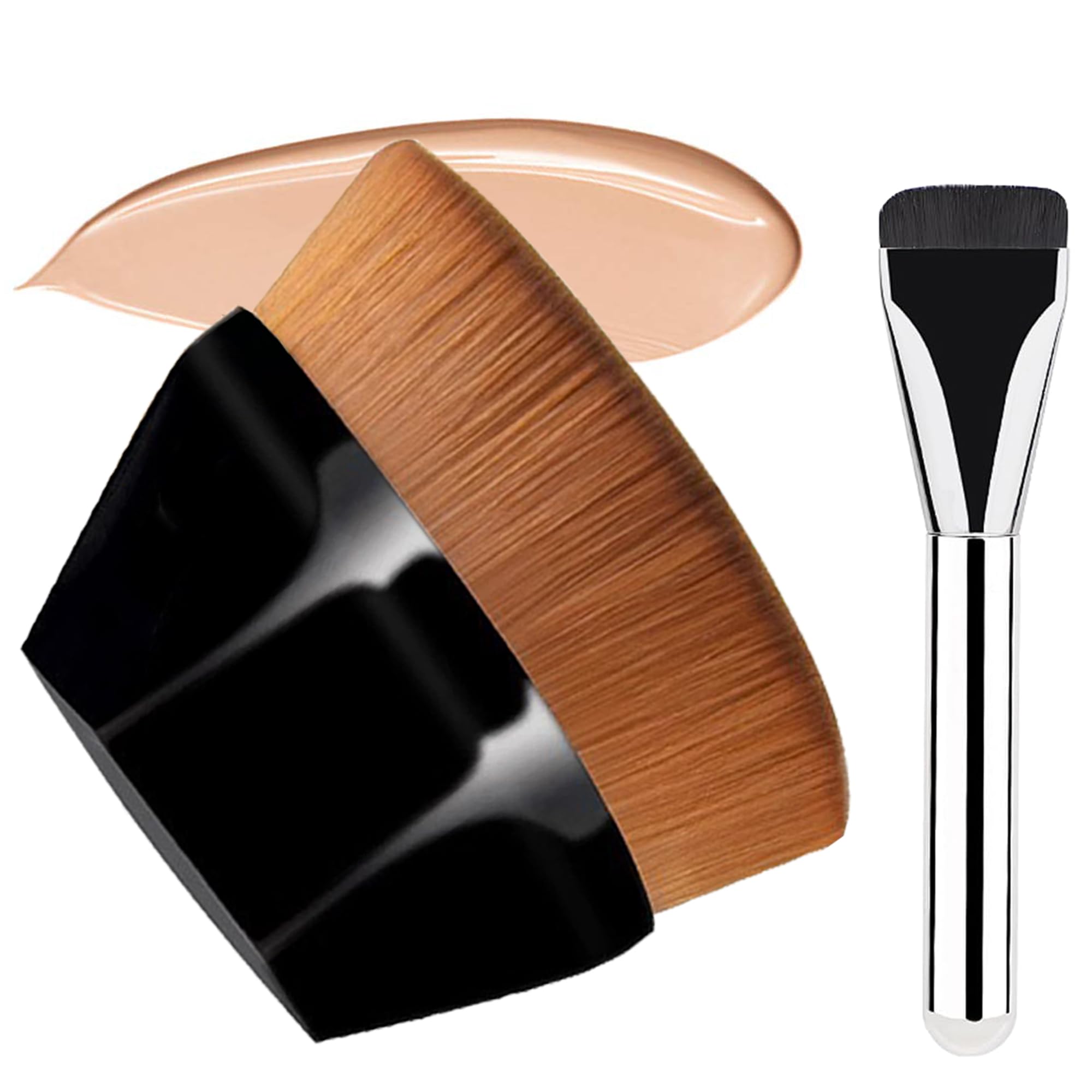 Set de Brochas de Maquillaje 2pcs Brocha para Base & De Base Plana Brocha Alta Densidad Liquid Base con Fibra Pinceles Profesionales Primera Calidad 2FDS