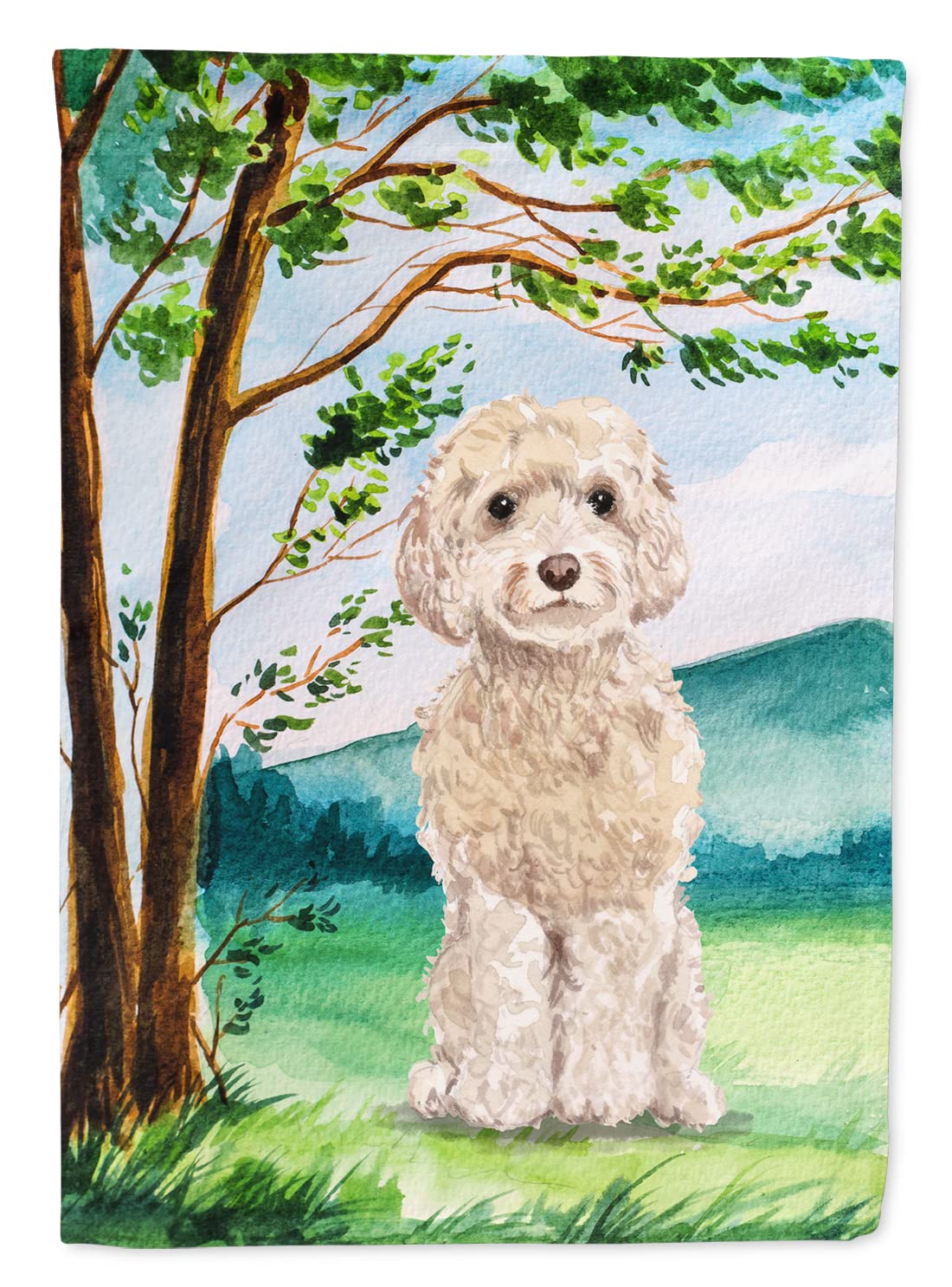 Drapeau Goldendoodle sous l'arbre, le cadeau parfait pour amoureux de chiens