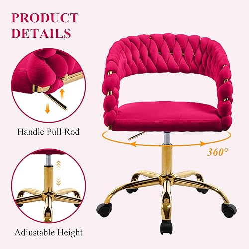 Miniatura 4 de NIOIIKIT Silla de oficina tejida en casa, silla de escritorio tapizada de terciopelo con respaldo abierto, silla de trabajo de altura ajustable,