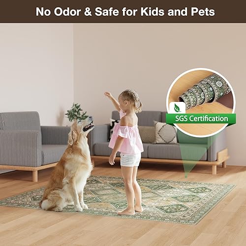Miniatura 5 de Floor Mat for Home 5×7ft, Easy Clean Plastic Rug-Like Pattern Area Mat for Living Room, Waterproof Vinyl Area Rug for Under Kitchen Table, No Slip