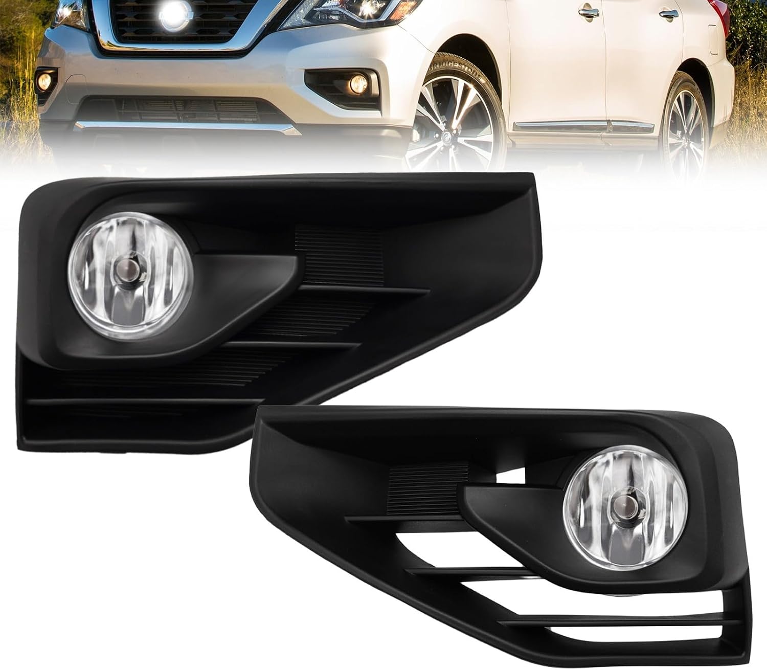 2Pcs Fog Lights Compatible With 2017-2020 Pathfinder Fog Lamps Assembly Clear Lens W/O Switch and Wiring 1 Pair of Fog Lights