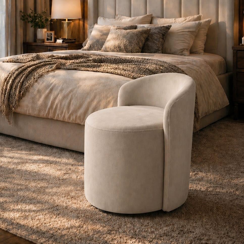 Image of Jaico Wood Seating mudda Puffy Stool Chair for Living Room, Dressing Table, Office, Home Decor, Ottoman pouffes, Sofa Type, and Large .Ottoman and Chair Combined into one