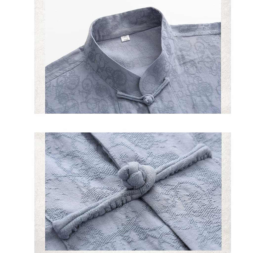 ZHOUXIAO Jacquard Kung Fu Suita Tai Chi Uniform in Cotone Lino di Cotone Cinese Arte Marziale Ala Chun Vestiti Zen Meditazione Anziano Uomo Tang Vestiti, Maniche Corte e Pant
