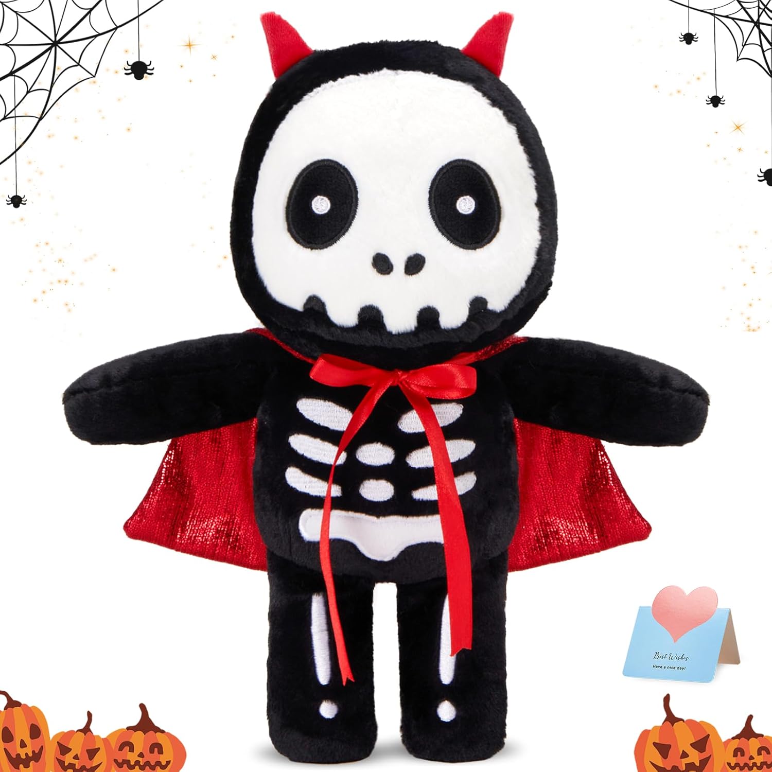 Houwsbaby 12” Demon Skeleton Plush Toy, Bones Devil Stuffed Animal with Red Cloak,Halloween Party Decoration,Creative Present for Boys Girls Kids Teens