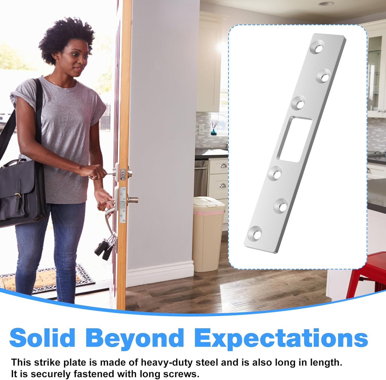 RO6G 72001 Brushed Satin Nickel Lock Short Strike Plate with 12 Screws, Door Knob/Deadbolt Cover Plate, Stainless Steel Security Latch Strike - 2 Set