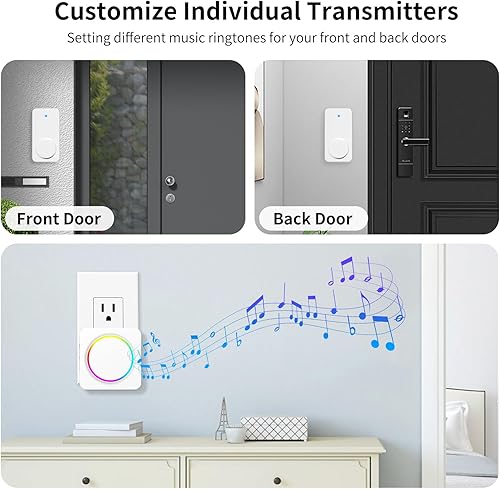 Miniatura 5 de PHYSEN Timbres inalámbricos para el hogar  Kits de timbre impermeable 3 receptores y 2 botones  Rango de 1000 pies  32 melodías 5 niveles de volumen