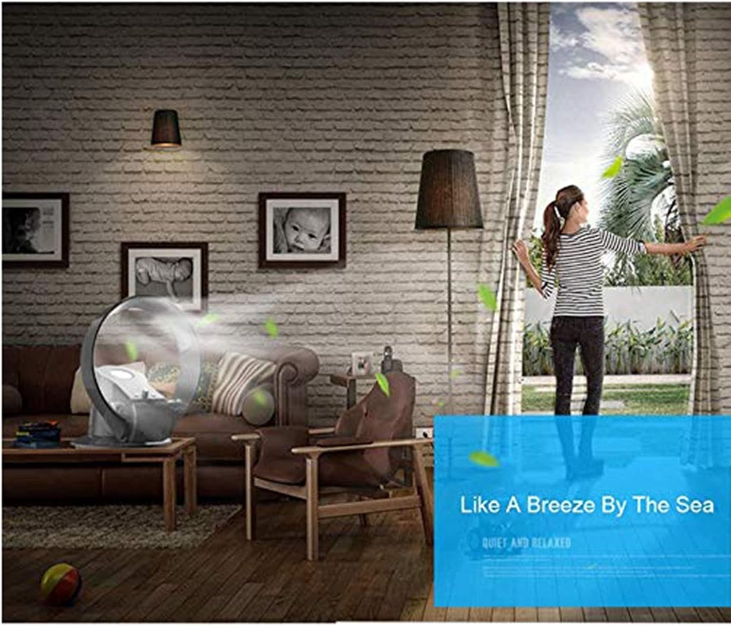 Wall-mounted Bladeless Fan/desktop Fan With Remote Control/Timer, 26W, Ultra-Quiet Foldable Leafless Fan, 7 Speed (Color : Black, Size : 14inch(34cm))