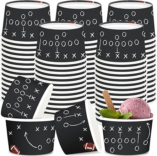 Vista 15 de Qyeahkj 60 cuencos de fútbol para aperitivos, cuencos de papel desechables para helados para barbacoa, picnic, comida caliente o fría, 8 onzas
