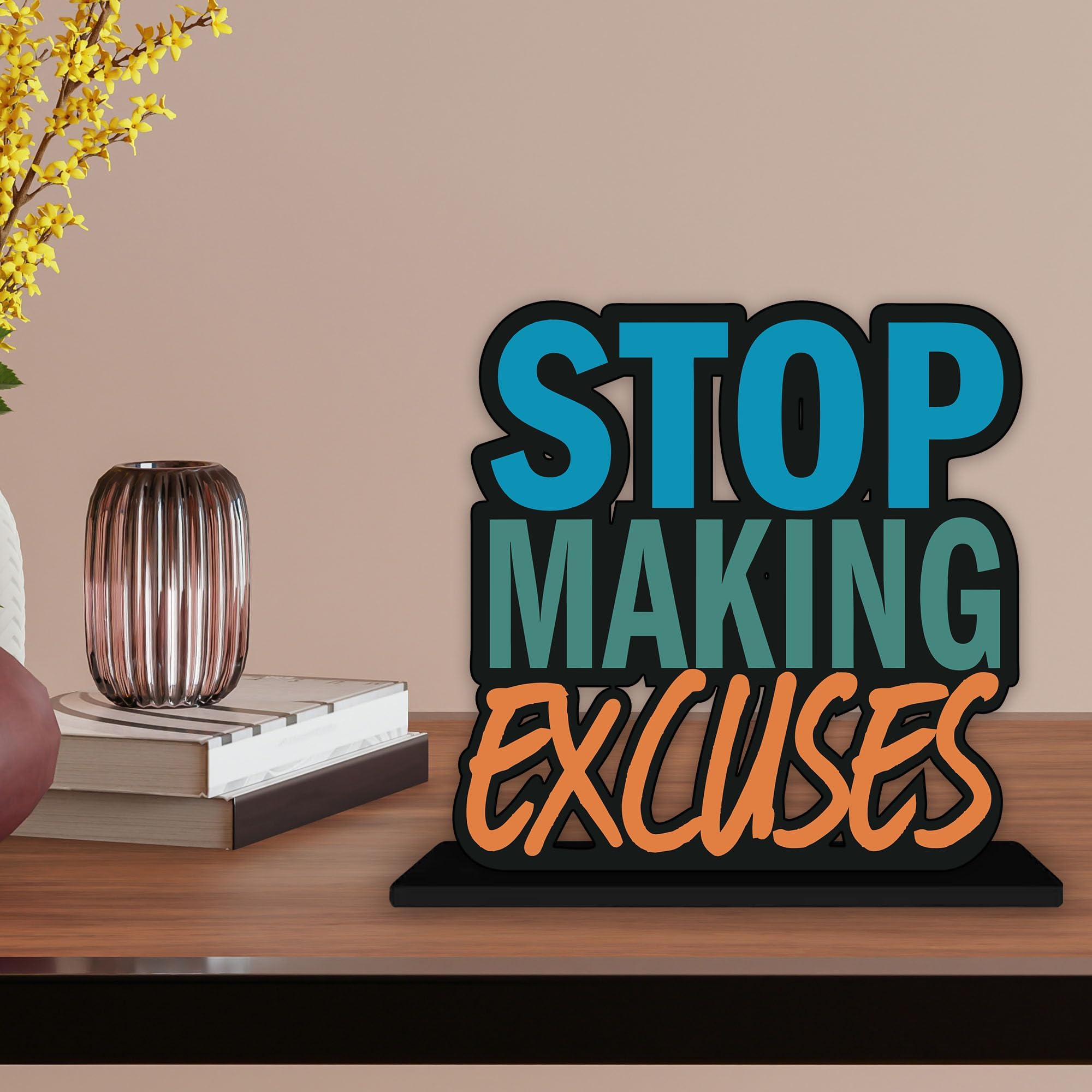 Artvibes Wooden Idols and Figurine Stop Making Excuses Quotes Table Decor for Office Desk Showpiece | Home Decoration | Living Room | Modern Gifting Item (SP_1157)