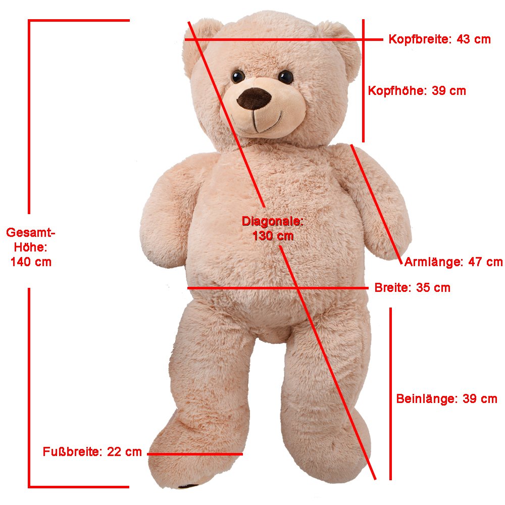 TE-Trend XXL Riesenteddy 135cm – Großer Plüschbär Kuscheltier, EIN riesiger Teddybär für Kinder und Erwachsene braun