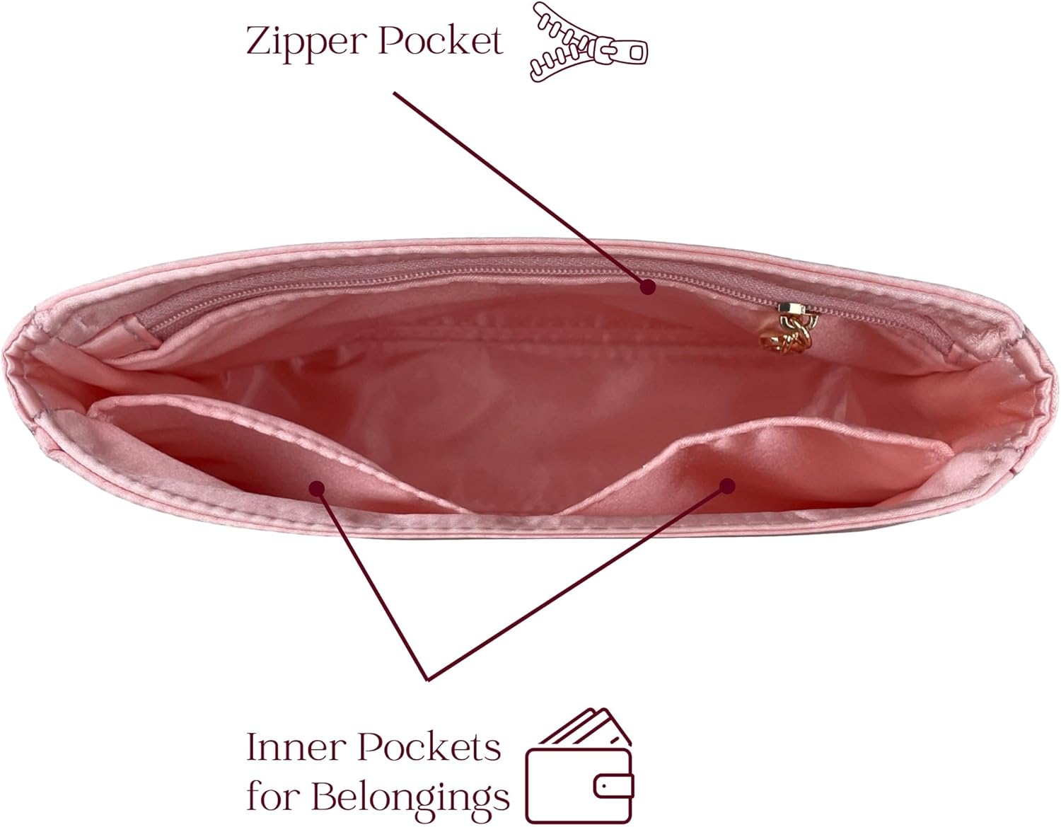 Silk Satin Insert Fit for LV Multipass Handbag, Lightweight Purse Bag Organizer with Zipper Pocket (Mint)