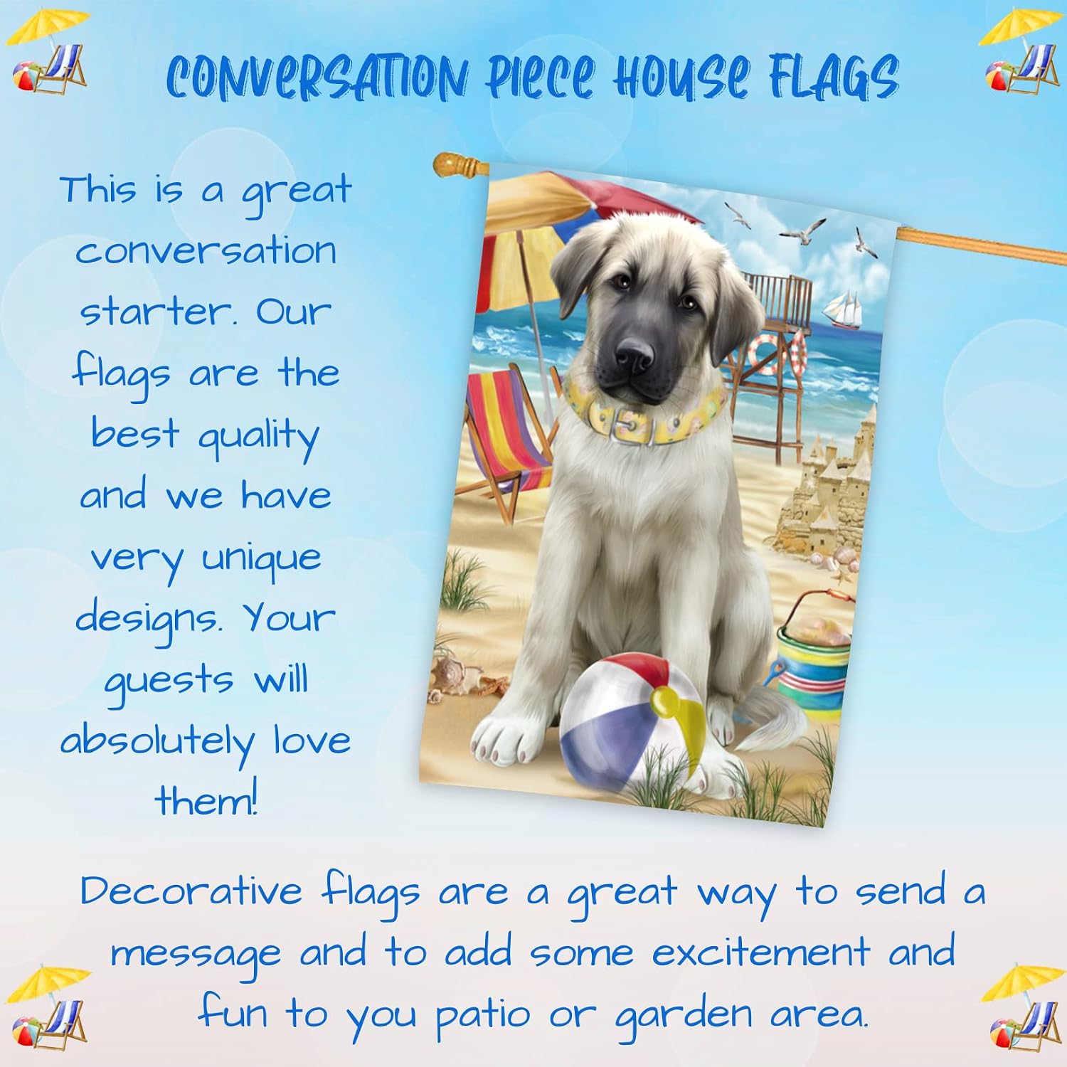 Doggie of The Day Anatolian Shepherd Dog House Flag - Pet Friendly Beach - Outdoor Double Sided Pet Home Garden Decor 28"w x 40"h, HFLG52868