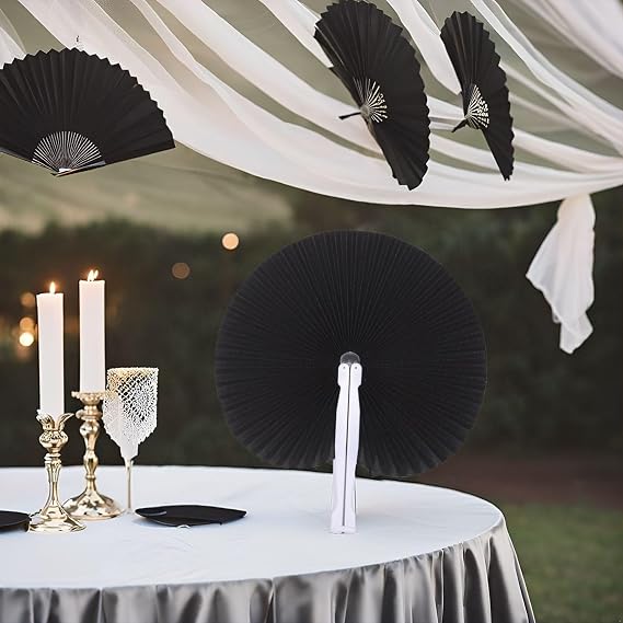 12 Pcs Black Round Paper Fans