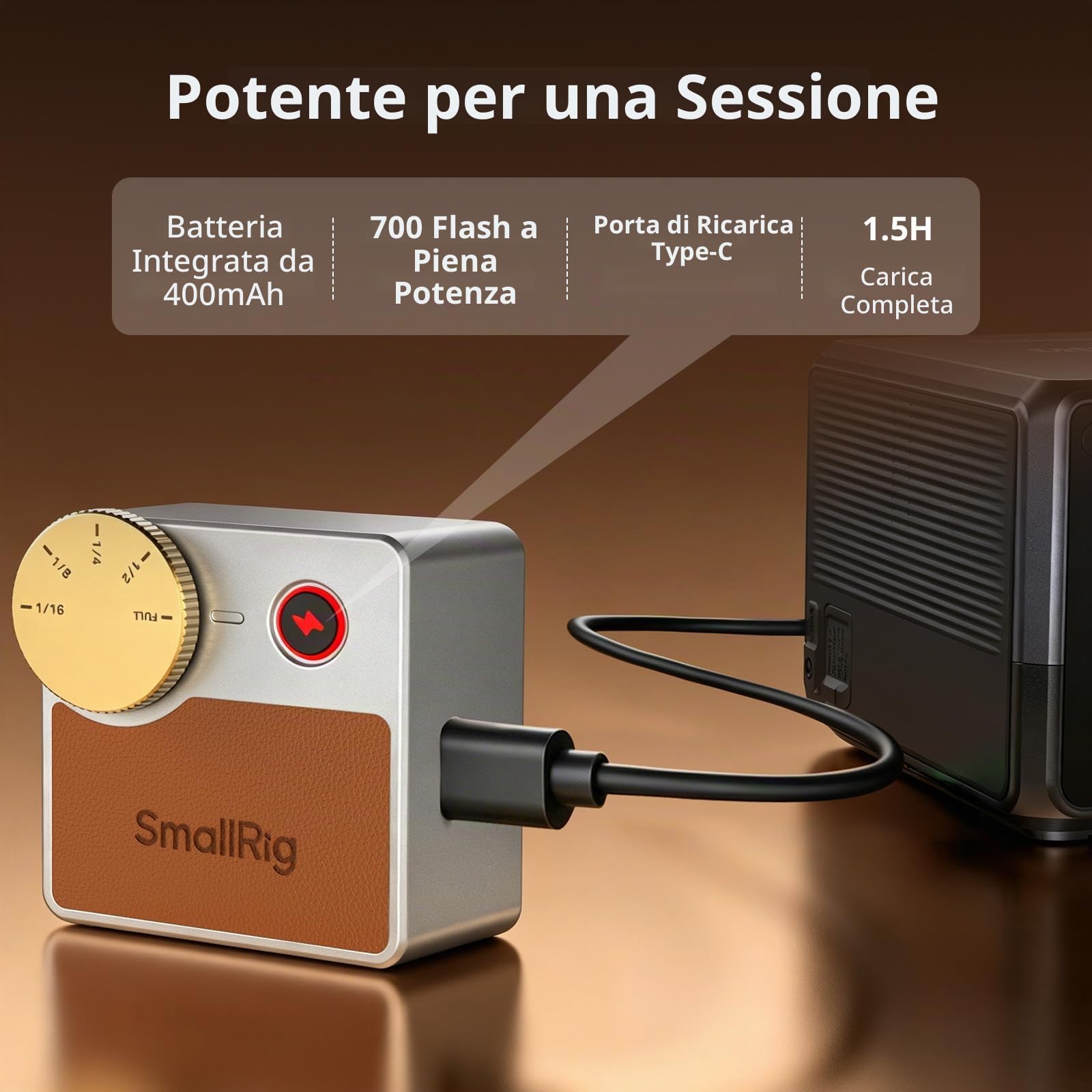 SMALLRIG RS-R20 - Mini flash per fotocamera Fuji X100, Ricoh GR, Nikon ZF, Sony A7C, Speedlite manuale GN8-10, 5 livelli 1/1-1/16, 700 flash a piena potenza, 6500 K, batteria 400 mAh -5882