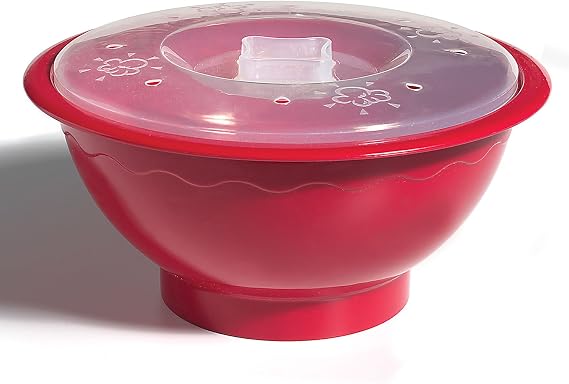 Norpro Microwave Popcorn Popper, 10.5 x 5 x 10.5, Red, w/clear lid