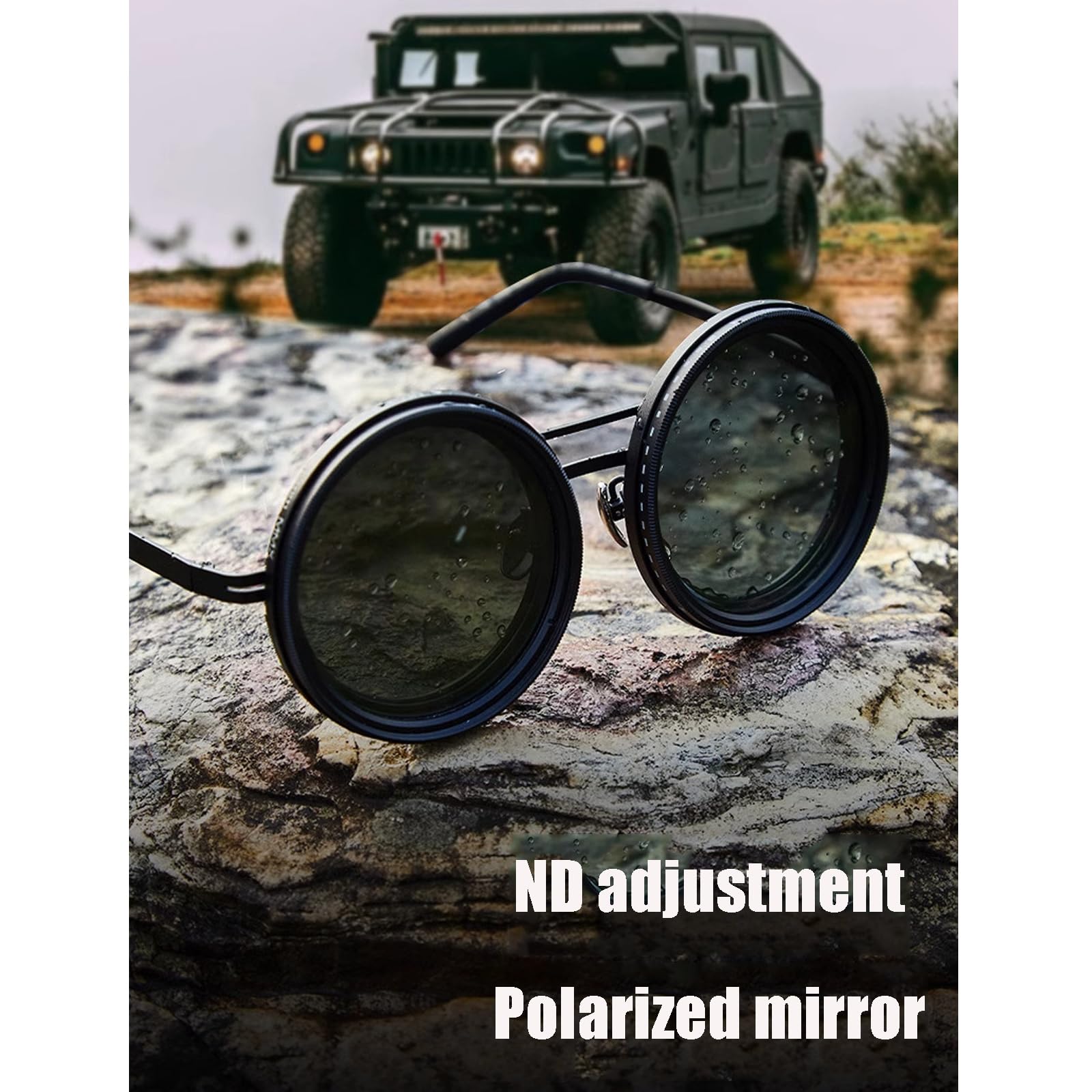 Occhiali da sole polarizzati alla moda, occhiali da sole da spiaggia rotondi regolabili a 9 livelli for uomo | Guida, pesca, viaggio | Modalità retrò personalizzata UV-anti-UV (con specchio) 1 pz