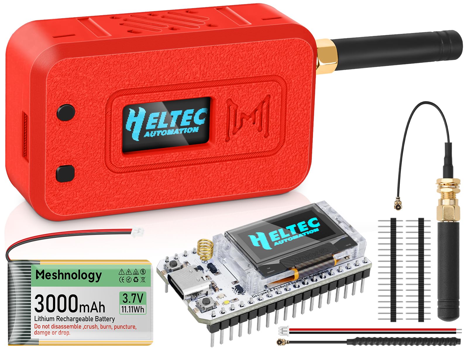 Kit ESP32 LoRa V3 Completo Con Antenna 915 MHz, Batteria 3000mAh, Custodia E Display OLED - Per IoT E Mesh Tastic - 4