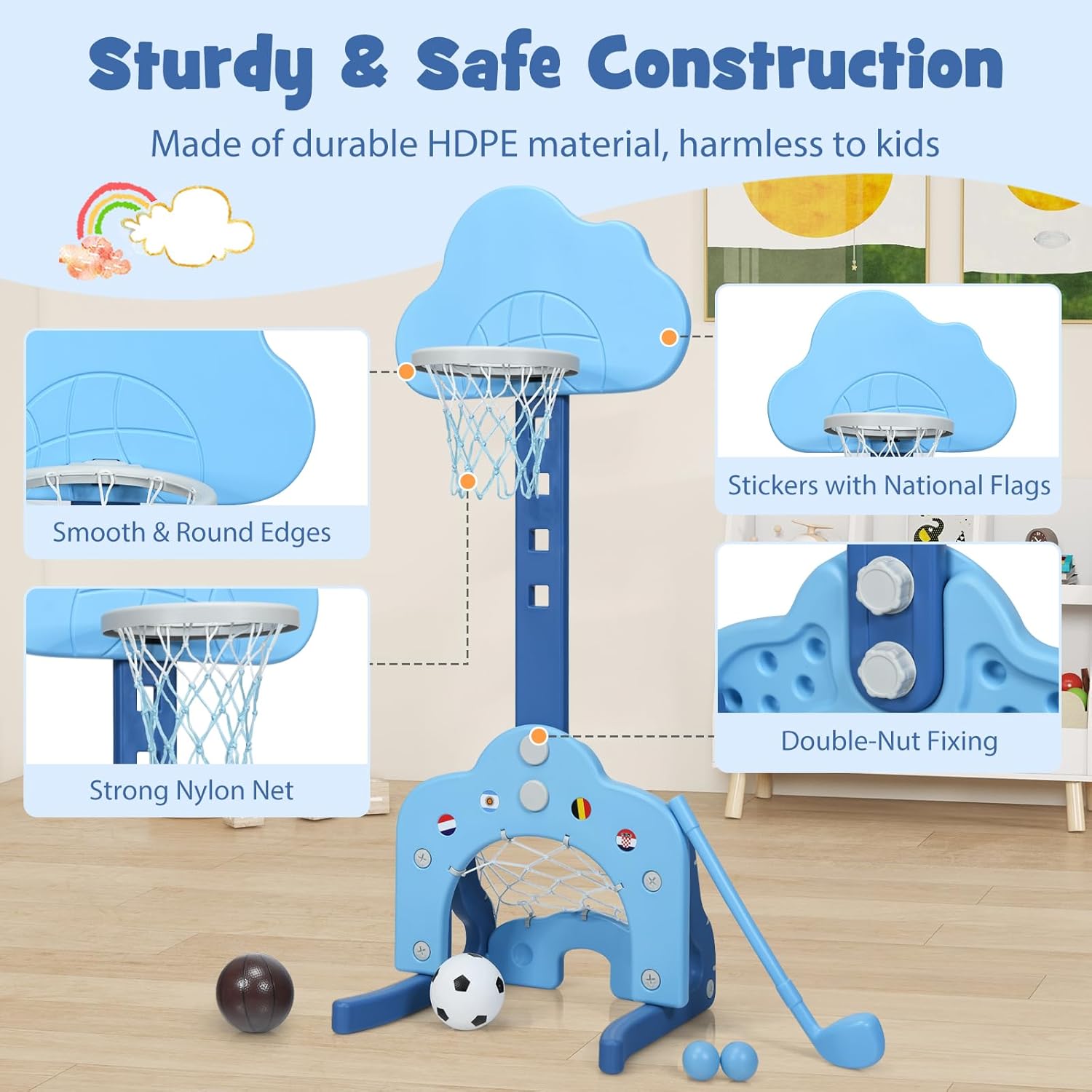 HONEY JOY Kids Basketball Hoop, Outdoor Indoor Mini Basketball Goal Toy Stand, Adjustable Height, Play Game Preschool Birthday Gift, Toddler Basketball Hoop for Boys Girls