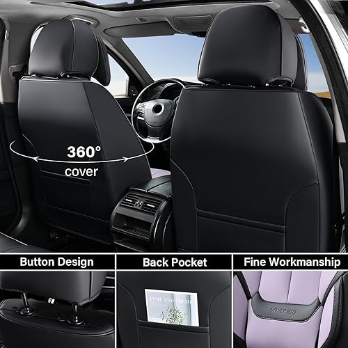 Miniatura 214 de Coverado - Fundas para asientos delanteros de automóvil, 2 piezas - Cojín de piel Nappa, protectores impermeables de ajuste universal para sedanes