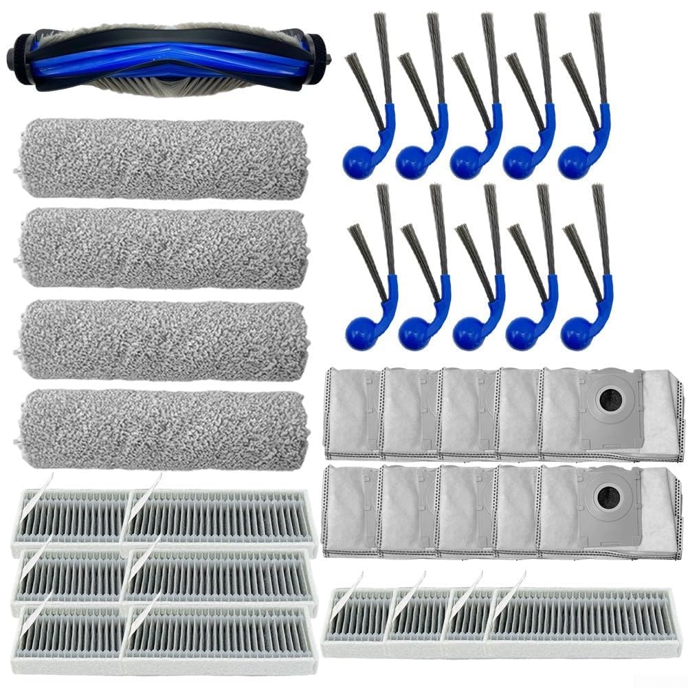 Set di manutenzione completo compatibile con Ecovacs T80 e T80 per modelli Omni con spazzole principali a rulli, spazzole per bordi, filtri dell'aria e sacchetti per la polvere a prova di perdite