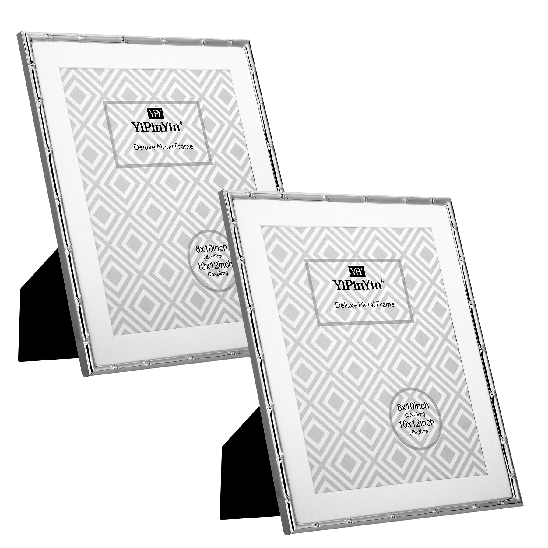 YiPinYin 10x12 Bamboo Detail Silver Metal Photo Frame Set of 2