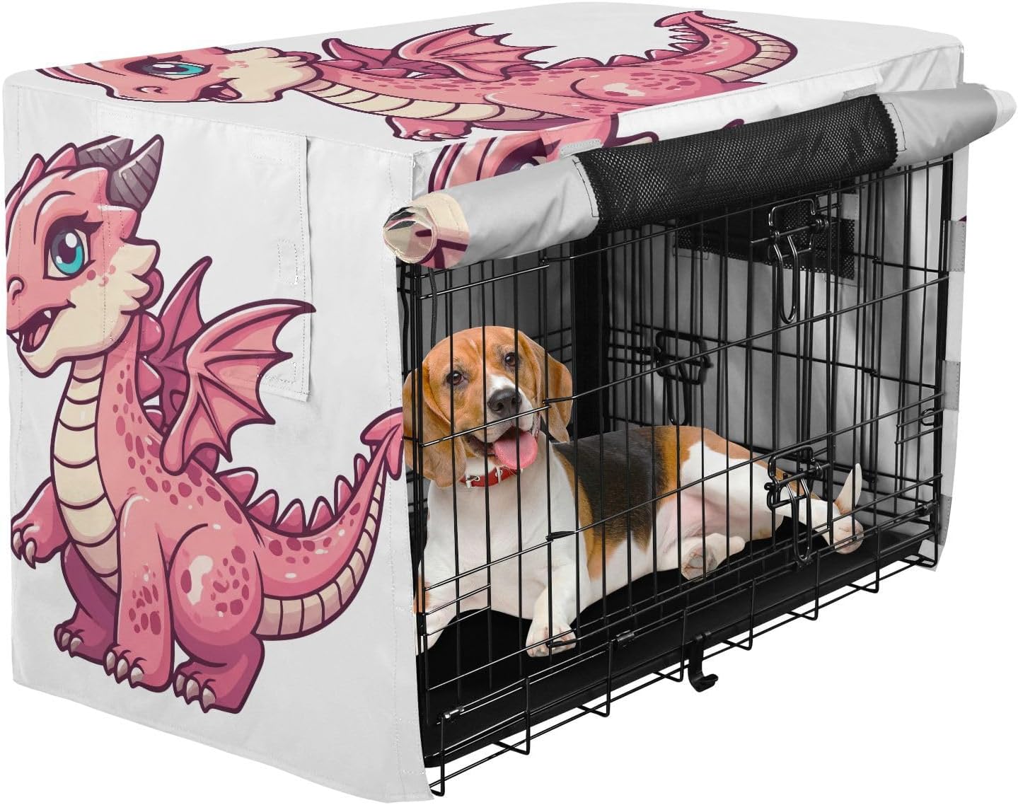 Cute Pink Dragon White Dog Crate Cover Water-Resistant, S-XL Breathable Crate Cover for Dog, Large