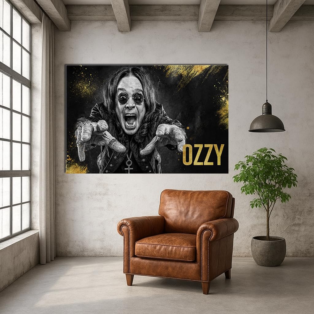 Julia-art - Leinwand Bild Ozzy Osbourne Rock Musik Bild Bild 1 teilig - 100 mal 70 cm Leinwand auf Rahmen - sofort aufhängbar Wandbild XXL - Kunstdrucke QN08-5