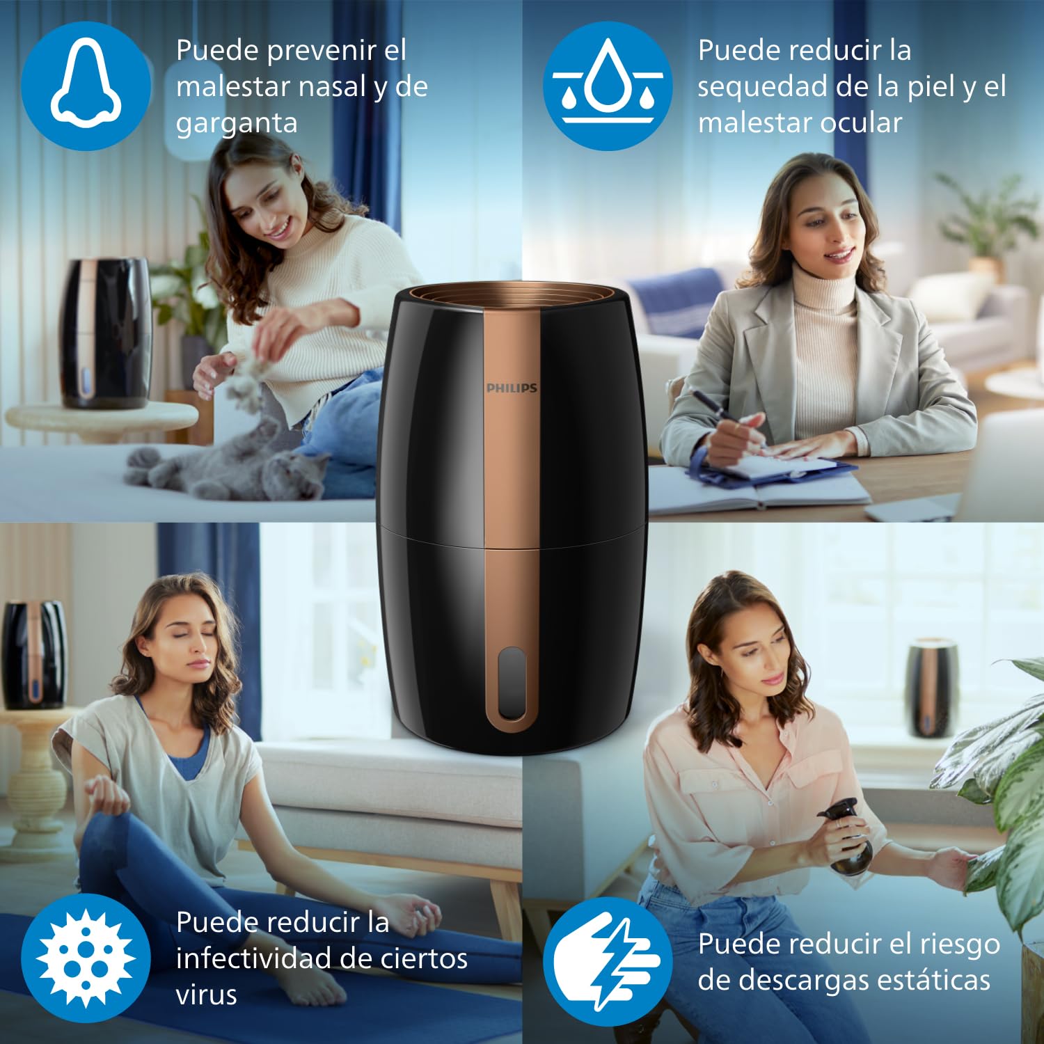 Philips Serie 2000 NanoCloud Humidificador 200 ml/h 2L Ultra silencioso 33 dB Negro HU2718/10