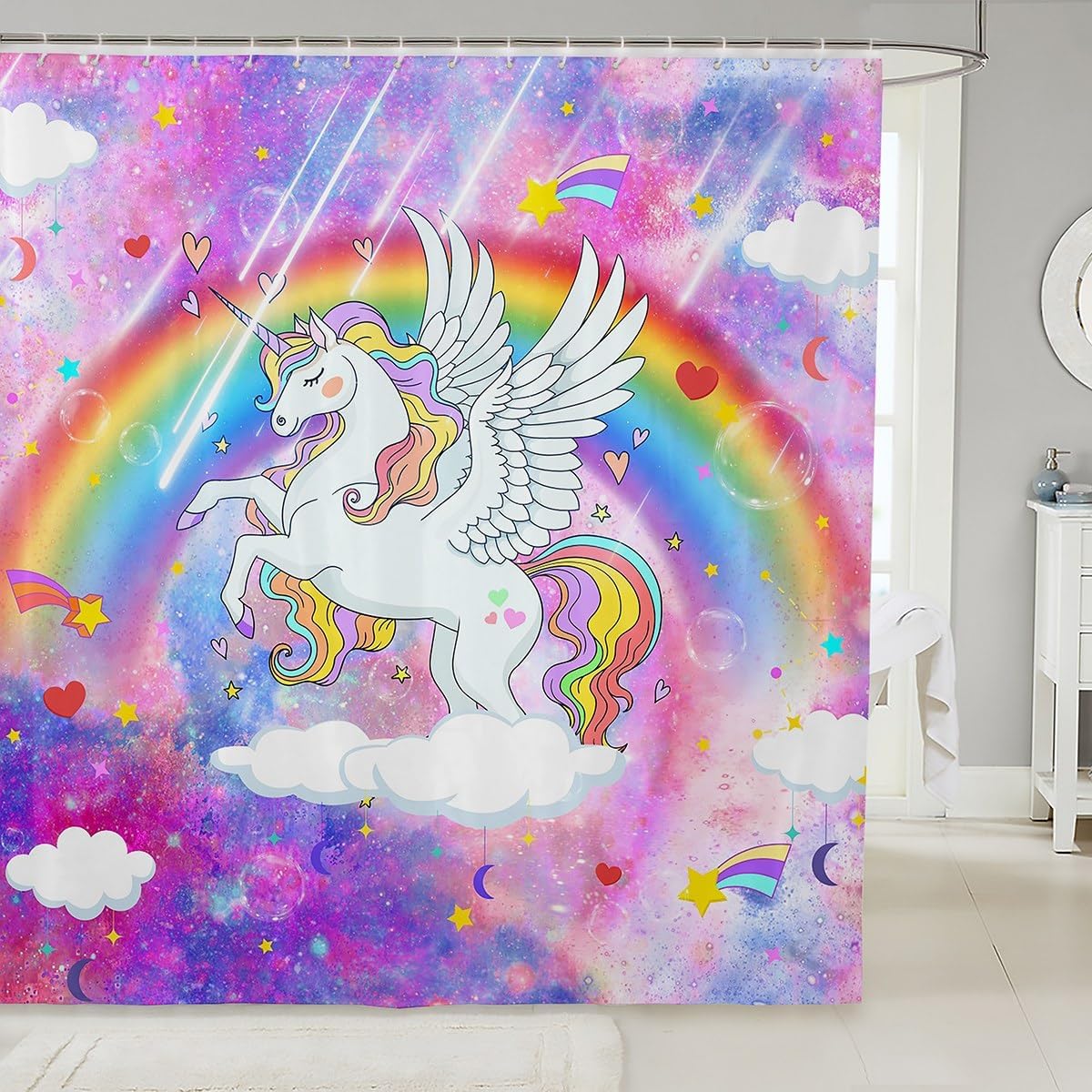 Erosebridal Kawaii Dachshund Shower Curtain Set,Cartoon Puppy Dog Bathroom Curtains for Kids Girls Boys,Cute Love Heart Leaves Flowers Bathroom Decor,Paw Print Animal Fabric Shower Curtain 72" Wx78 L