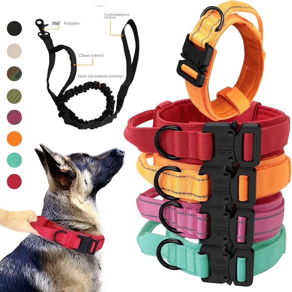Miniatura 8 de BUYTER Collar táctico de nailon reflectante para perro, militar, ajustable, duradero para pastor alemán grande, entrenamiento al aire libre, caminar