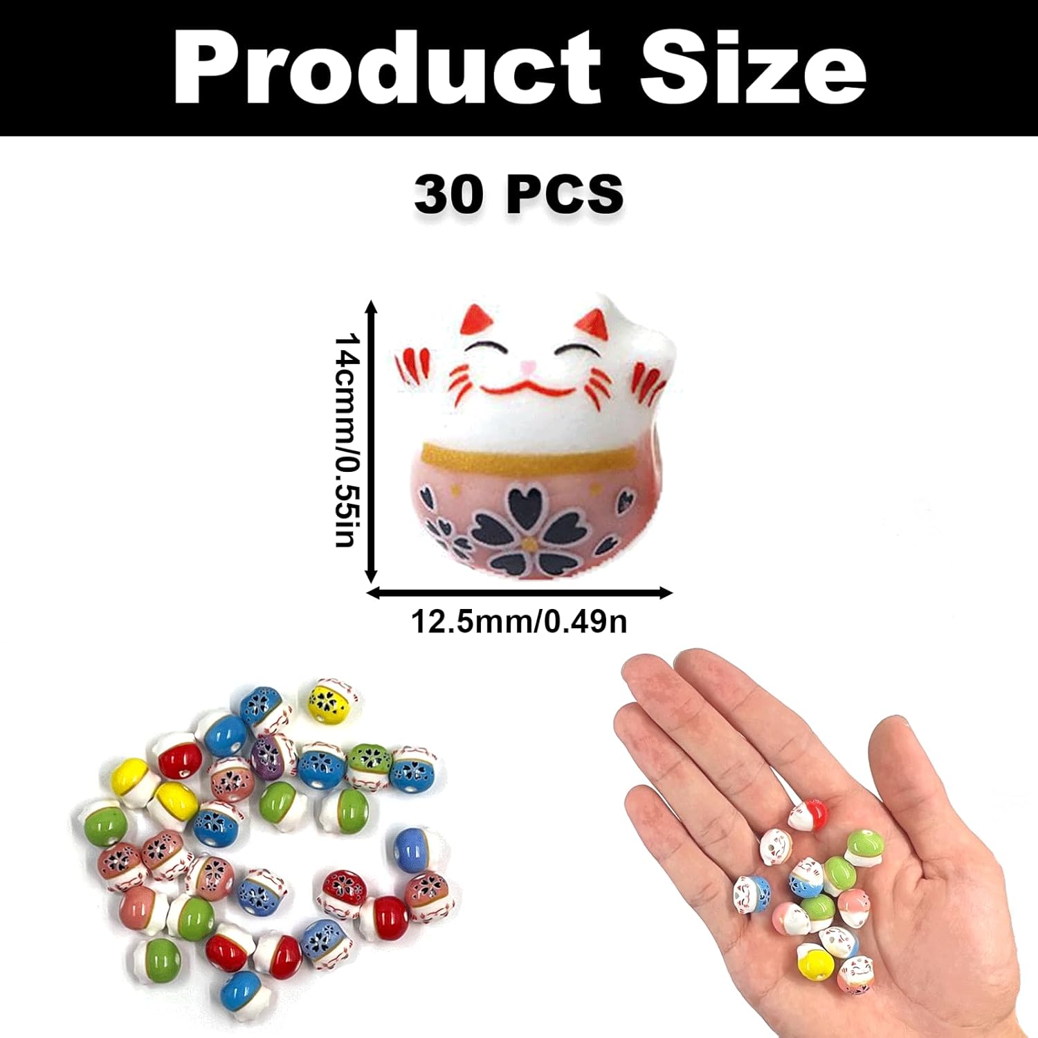 30PCS Lucky Cat Ceramic Beads, Maneki Neko Porcelain Bead, Animal Porcelain Bead, Cat Ceramic Loose Beads Bulk for Jewelry Making DIY Handicrafts Earrings Necklace Bracelet Accessories - Image 2
