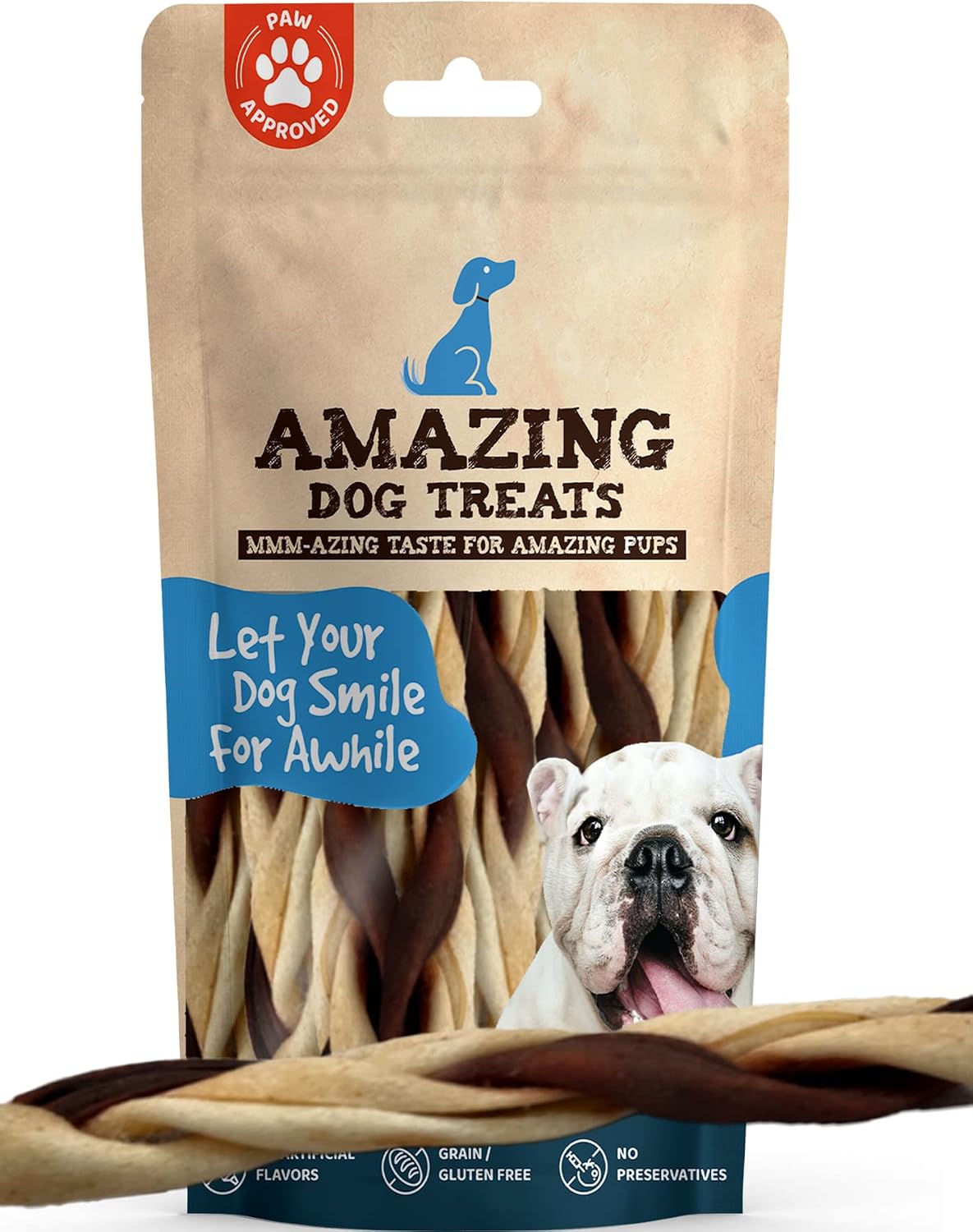 Amazing Dog Treats - 6" Braided Spiral Collagen Stick (4 Count) - Odor-Free Collagen Bully Sticks for Dogs - Supports Joint, Skin & Coat…