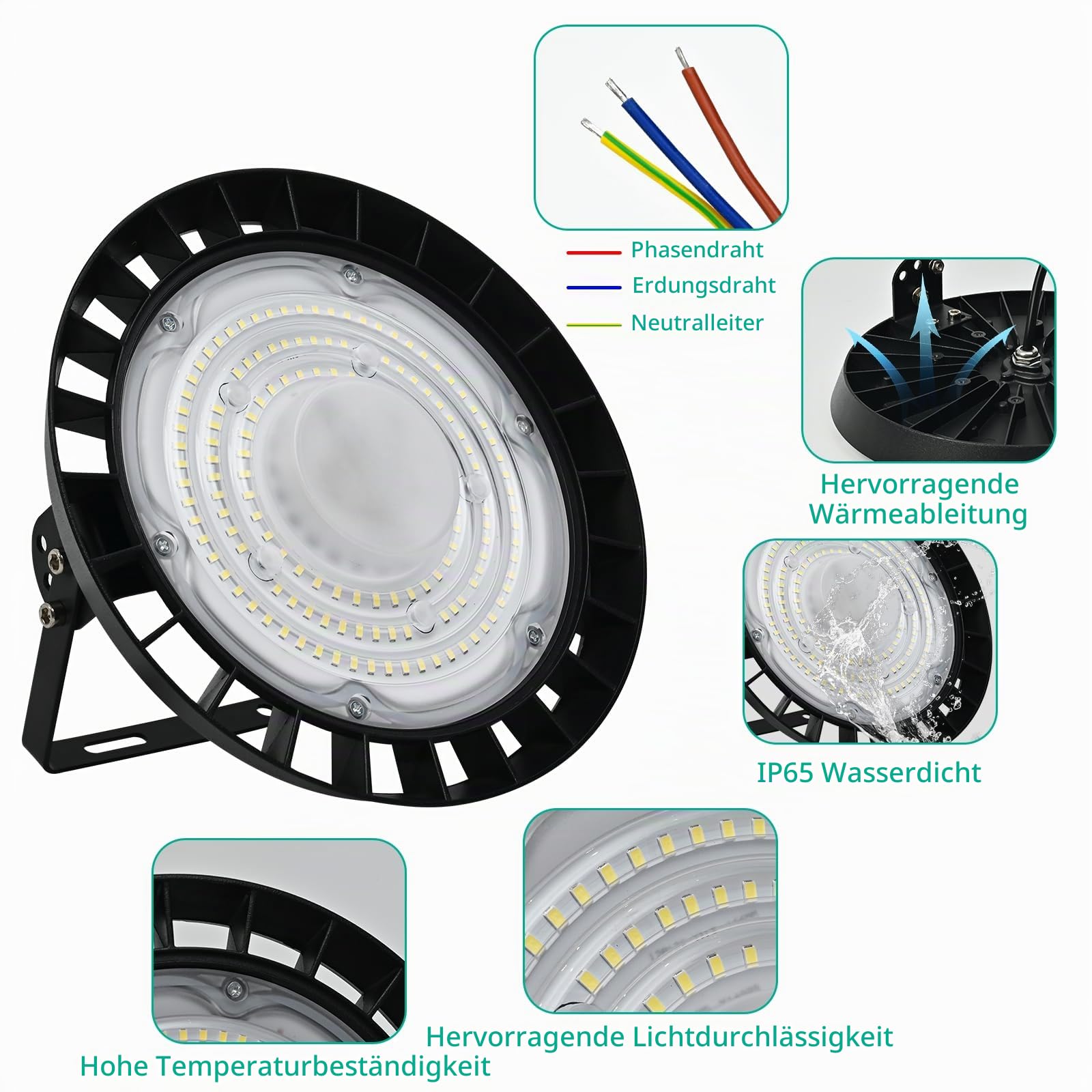 100W LED UFO Hallenlampe: 10000LM 6000K IP65 Werkstatt Deckenleuchte