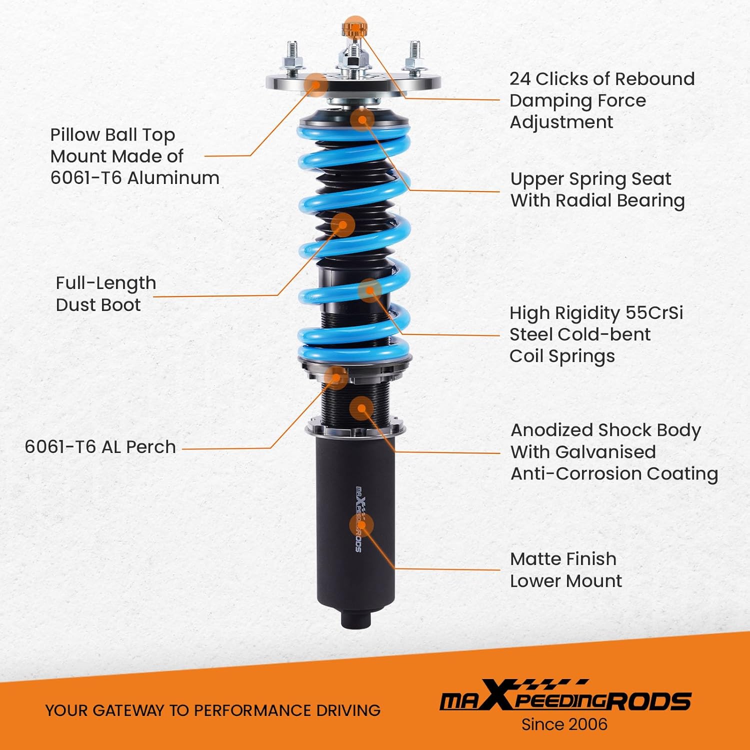 maXpeedingrods Coilovers for Lexus IS250 IS350 AWD 2006-2013, 24 Levels Damper Adjustable Coilovers Suspension Kit, Height Adjustable T6 Upgraded Lowering Kits, Blue