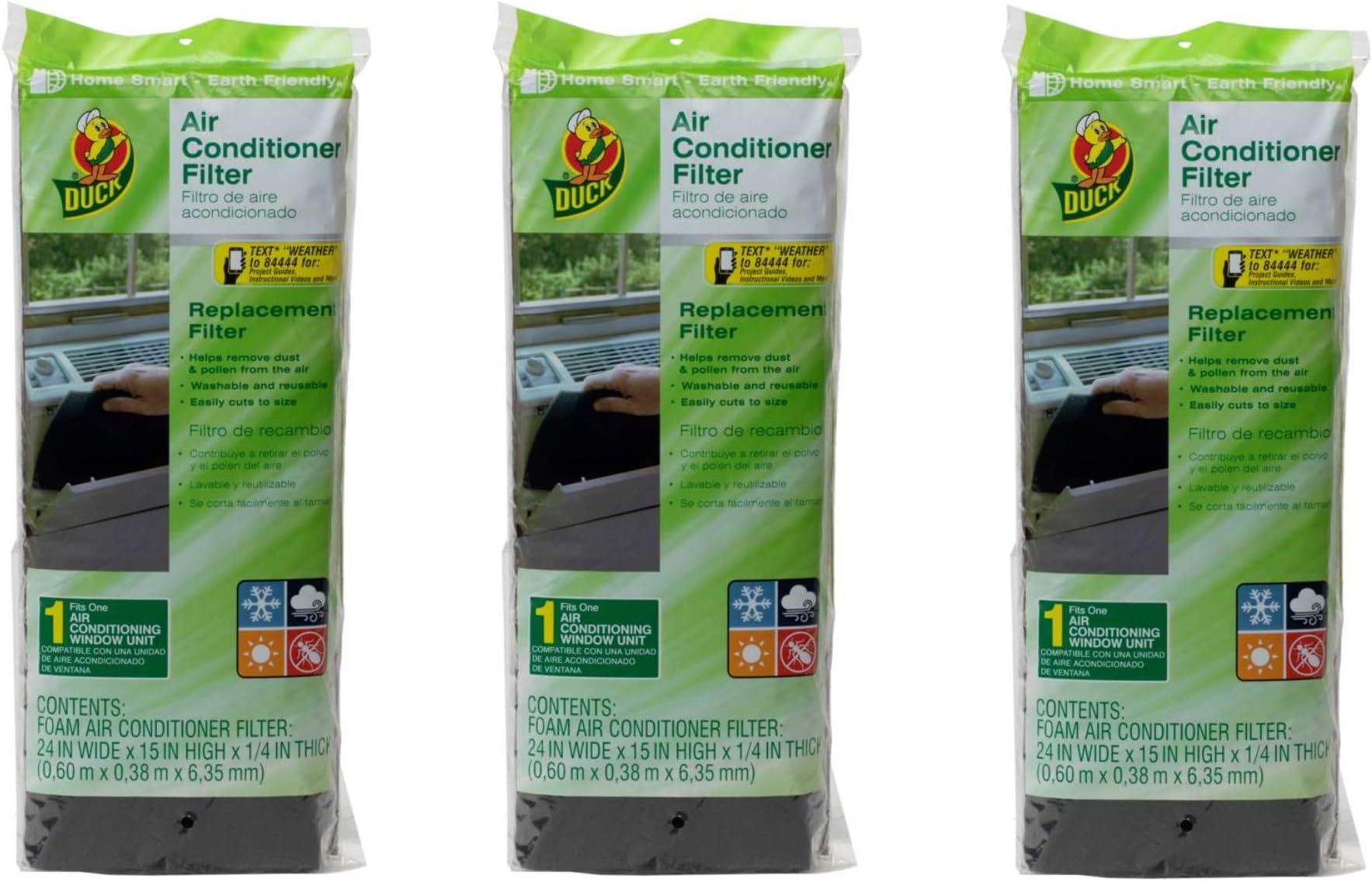 Duck Brand 1285234 Replacement Air Conditioner Foam Filter , 24-Inch x 15-Inch x 1/4-Inch, 3 Pack