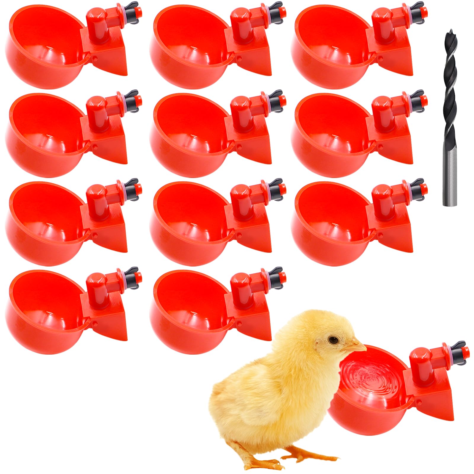 12 Piezas Bebedero Gallinas Automatico Agua para Pollos Automática Kit Bebederos para Gallinas Taza de Dispensador con Taladro Bebedero Plástico para Pollo Ganso Pavo Pato Paloma Codorniz