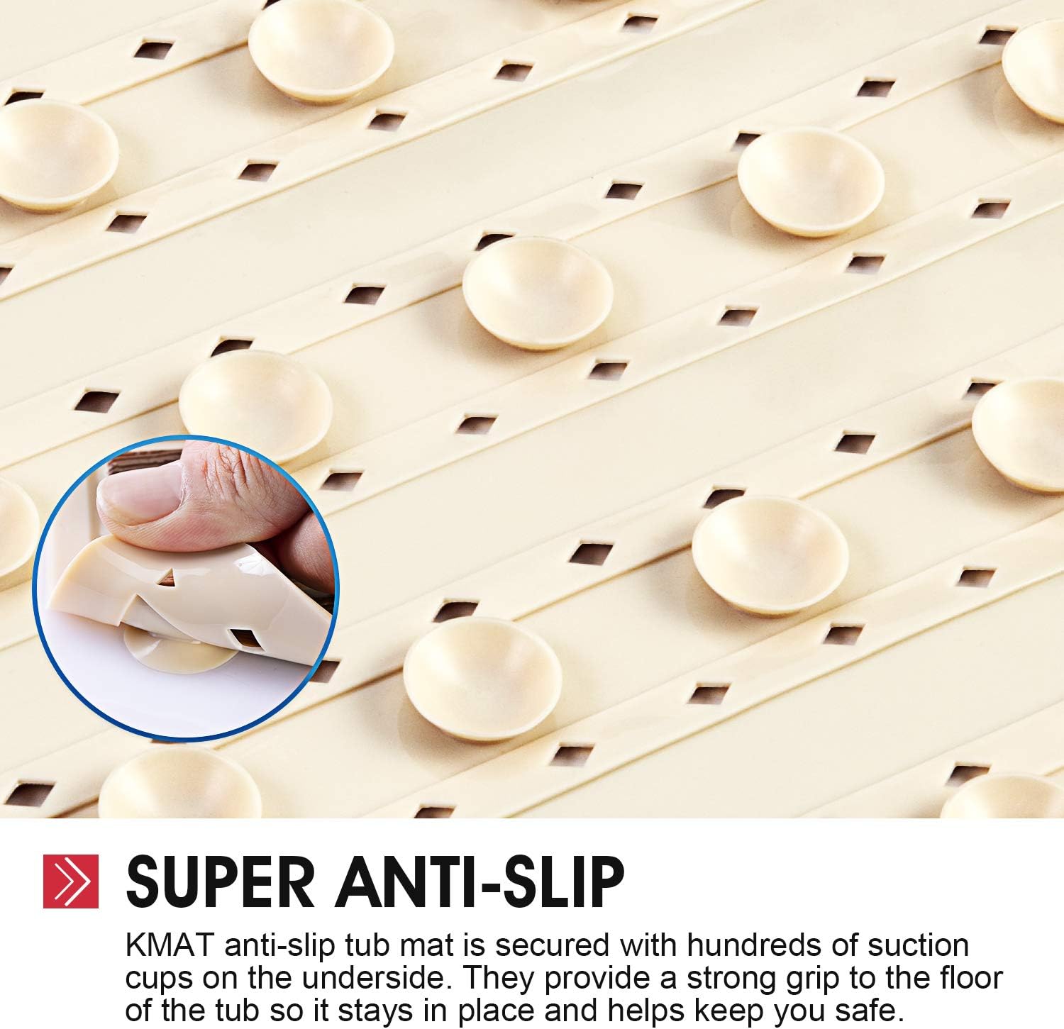 KMAT Bathtub Mat Shower Mat Non Slip Bath Mats for Tub with Suction Cups and Drain Holes,Machine Washable Bathmat Bath Tub Mat (BPA, Latex, Phthalate Free) Brown-Khaki