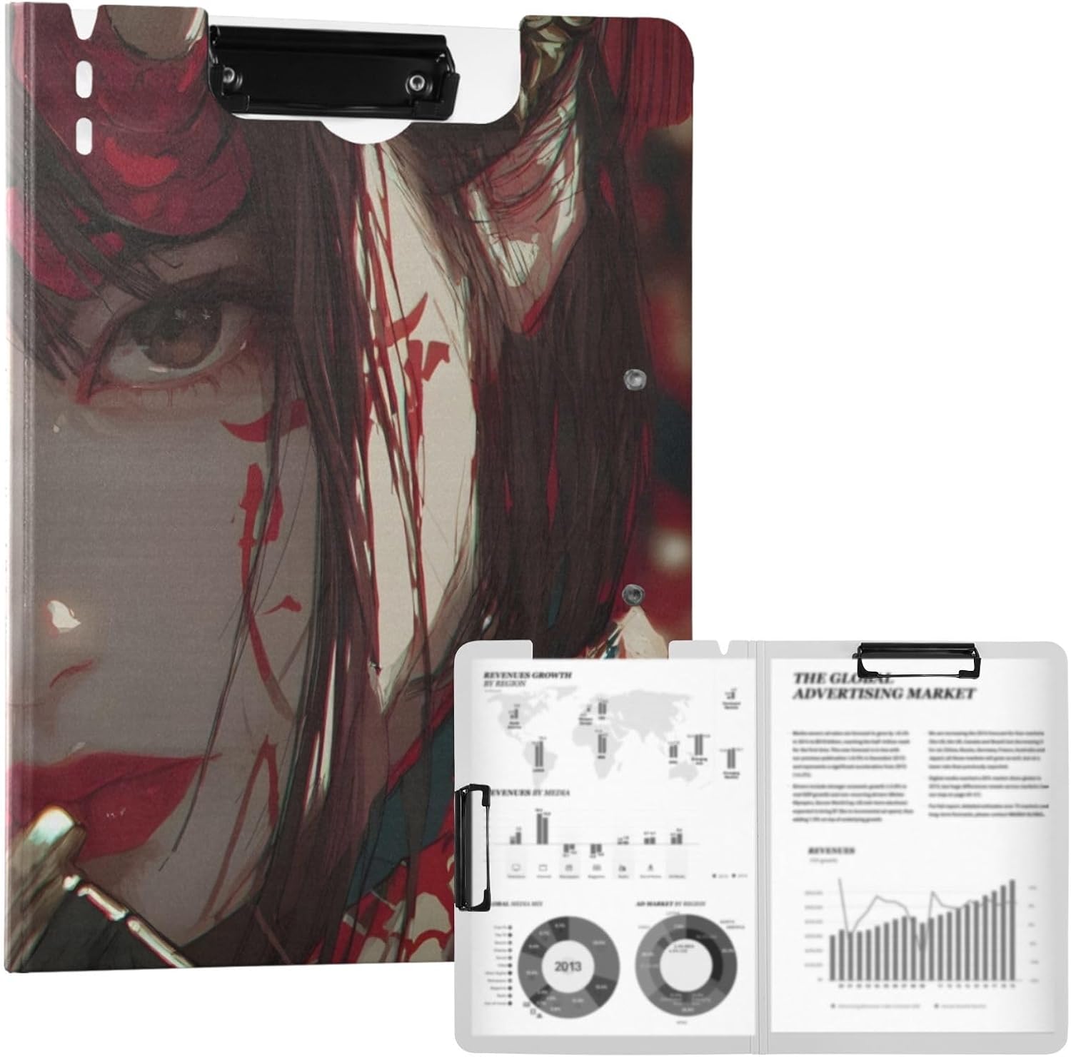 A4 Foldable Clipboard Samurai Woman Anime, 360 Degree Cover Clipboard File Folder, Fashion Plastic File Folder for Office