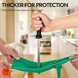 Vgo... 10-Pairs Reusable Household Gloves, Rubber Dishwashing gloves, Extra Thickness, Long Sleeves, Kitchen Cleaning, Working, Painting, Gardening, Pet Care (Size M, Green, HH4601)