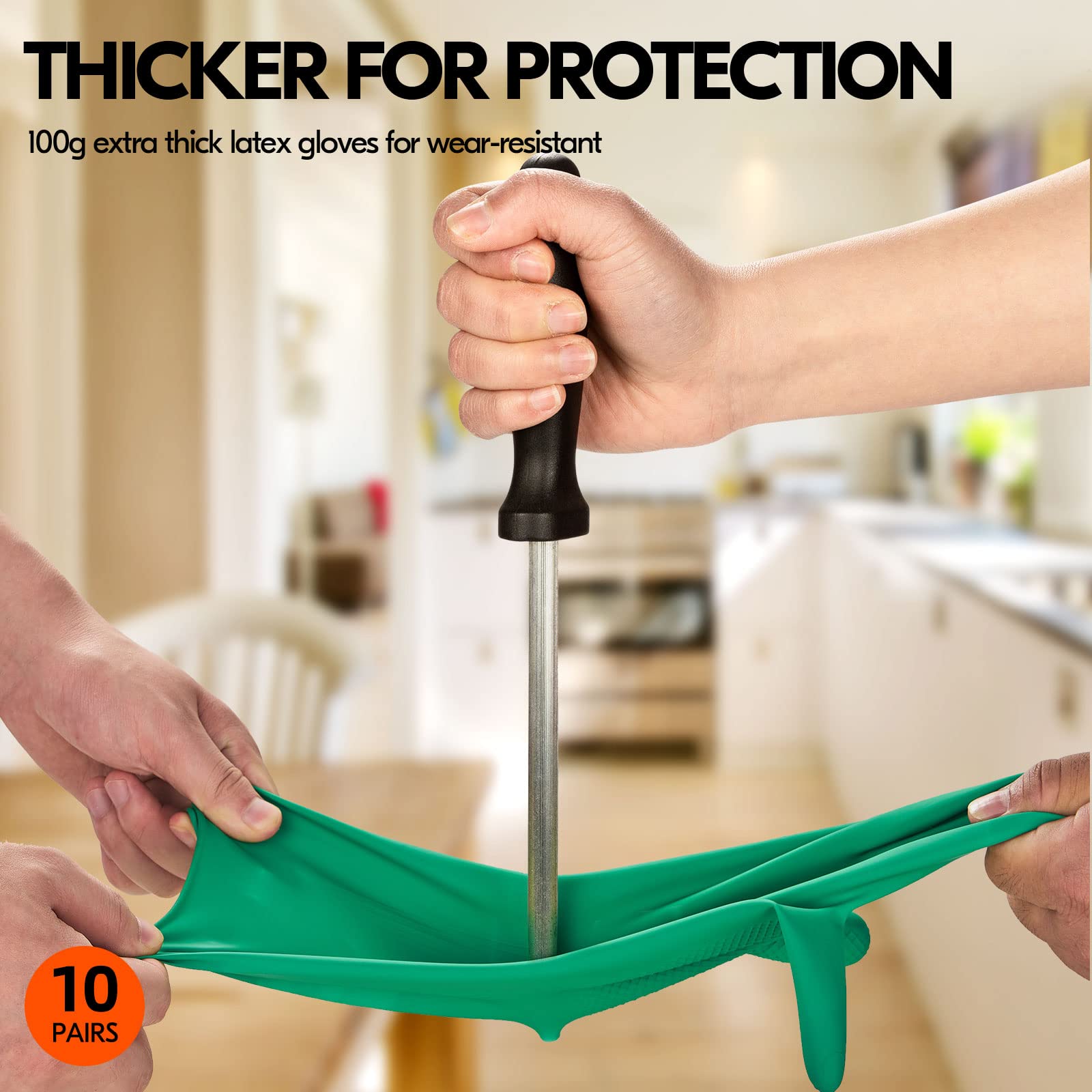 Vgo... 10Pairs Reusable Household Gloves,Rubber Dishwashing Gloves,Extra Thickness,Long Sleeves,Kitchen Cleaning/Working/Gardening(HH4601 - Image 3