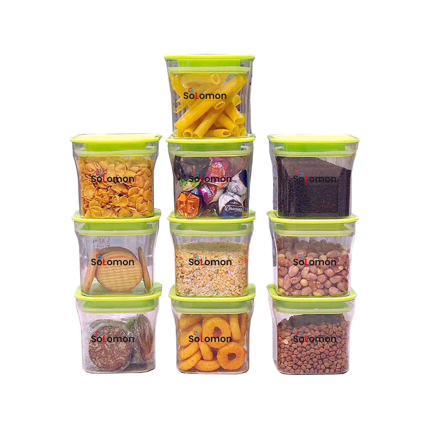 Solomon™ Kit Kat Transparent Jar | Air Tight Container | Kitchen Storage Plastic 600ml (PACK OF 10, Green)