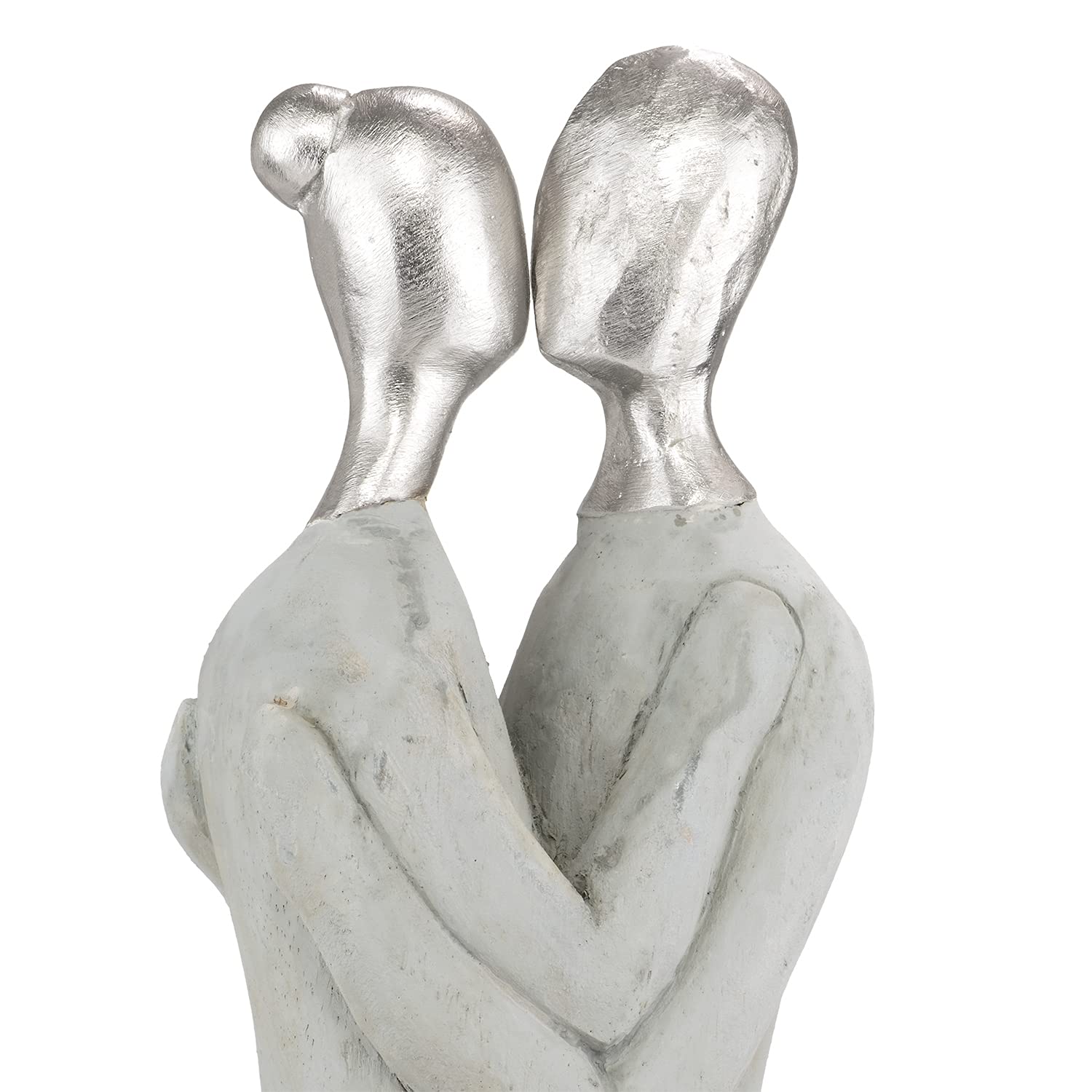 Moritz Skulptur Paar Nähe ca. 64 cm – Mangoholz Liebespaar grau Silber Deko | Zwei umschlungene Figuren auf Metallstab und Holzsockel, handgefertigtes Unikat, romantisches Geschenk zur Hochzeit